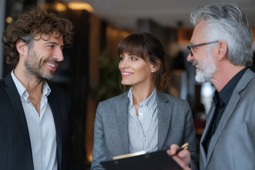 Small business professionals discussing work and planning together