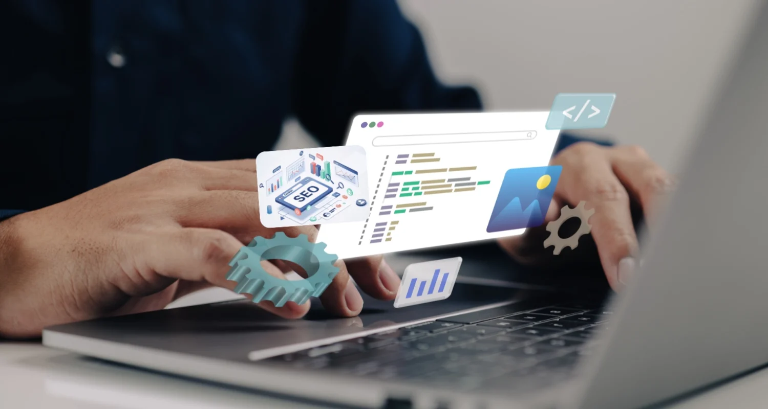 Digital concept representing SEO metadata, content structure, and website data organization